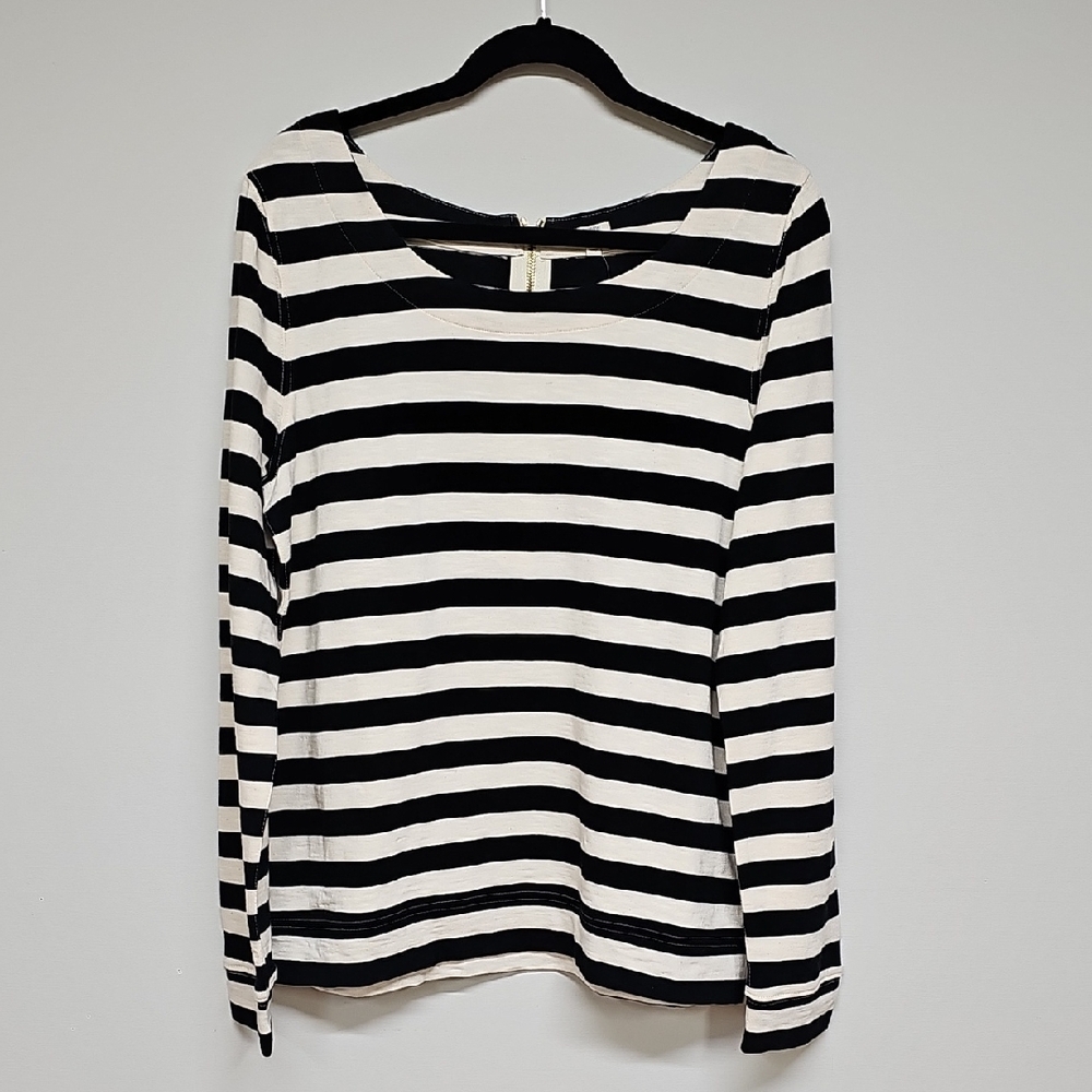 J. Crew Spring 2012, Scoop Neck Tee, Black & Cream Stripe, Size L, NEW